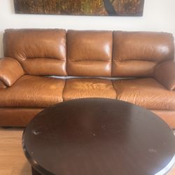 Leather sofá Bed With Center Table And Entertainment Table 