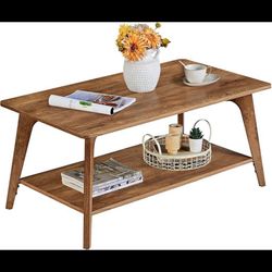 MAEZO Collection - Coffee Table, 2-Tier Center Table with Storage, Tapered Legs, Curved Transitions,