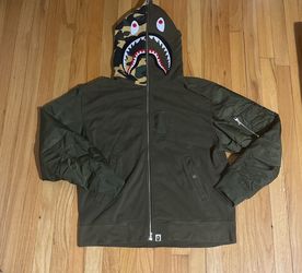 Green BAPE Military Shark Relaxed Fit Full Zip Hoodie