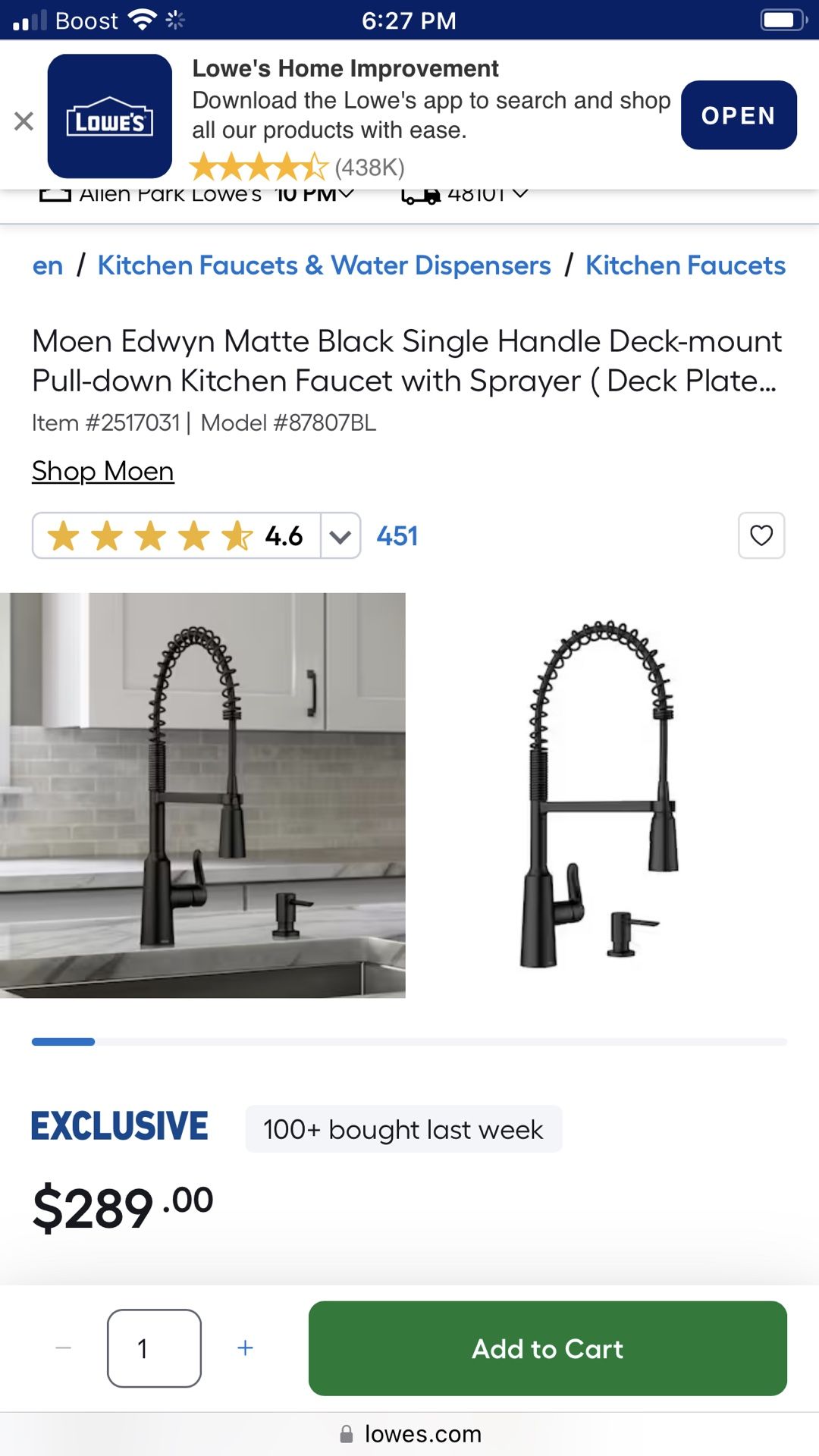 Kennon Black Composite Sink/moen Edwyn Faucet Black Combo 