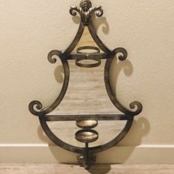 Vintage Bronze Metal Mirror Candle Wall Sconce