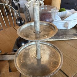 Rustic Farmhouse Vintage 💘Silver Plated Godinger  2 Tiered Tray 