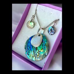 Vintage Abalone Shell Earrings & Pendant Set Mother of Pearl Gift Set