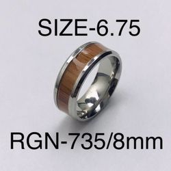 Stainless Steel Woodgrain Strip Ring Band: Size-6.75/RGN-735