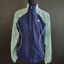 Adidas Womens Windbreaker Spring Jacket Navy/ Light Blue Size: Medium Zip Up