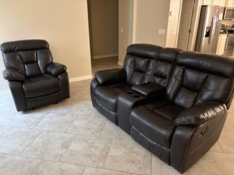 3-Piece Reclining Sofa Set – Sofa with Console + Recliner