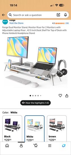 Dual Monitor Stand, Monitor Riser for 2 Monitors with Adjustable Laptop Riser