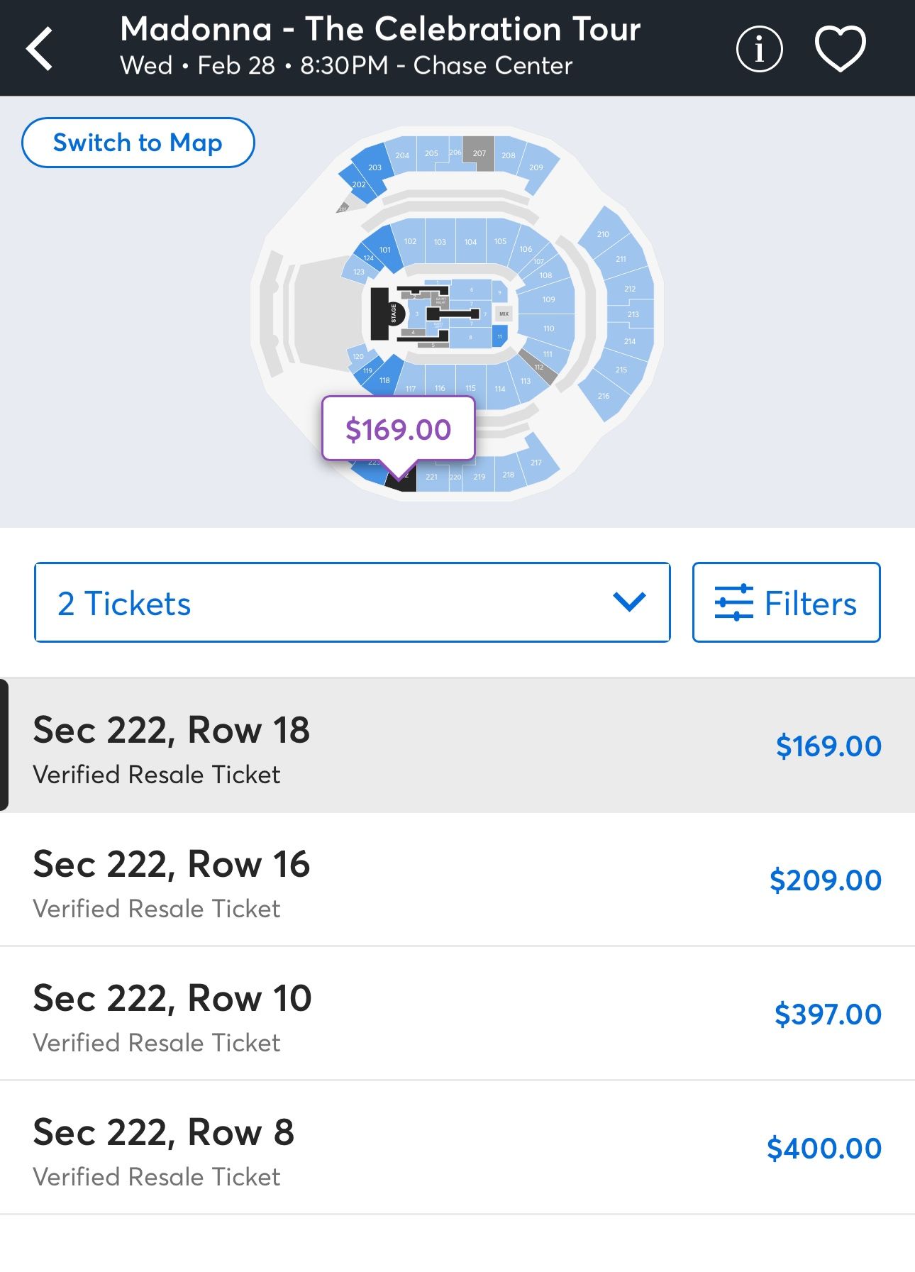 Madonna at Chase Center 2/28 Update Price 