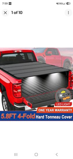 5.7/5.8FT 4-Fold Hard Tonneau Cover For 2009-2026 Ram 1500 Truck Bed w/ LED Lamp