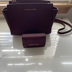Michael Kors Burgundy Selma W/ Card Wallet