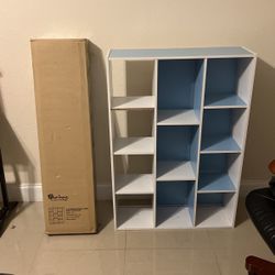 1 White & Blue Square Bookshelf 11 Compartments Lo