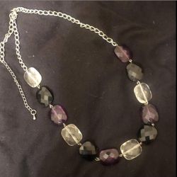 Purple, Clear and Black Chunky Jeweled Long Adjustable Necklace