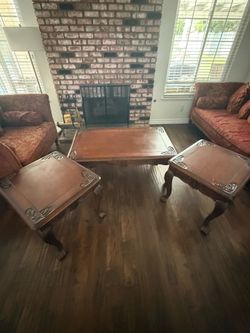 3-Piece Ornate Carved Wood Coffee and End Table Set - $100 or best offer