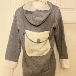 Long Gray Jacket With Fur Hoodie S