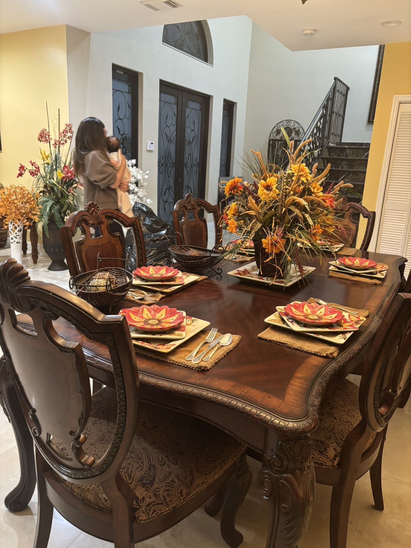 Dining Table, Chairs And China