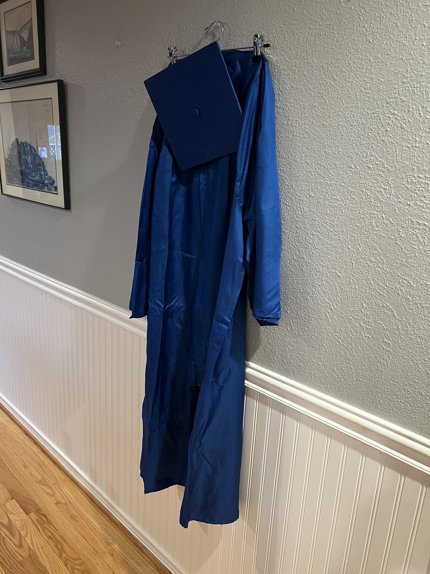 Blue Graduation Gown And Cap -Fits A Person 5’7-5’9”
