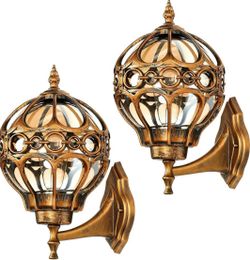 New Unique 14.8” Pack of 2 Brushed Gold Globe Die Cast Aluminum Outdoor Wall Lights Anti-Rust Sconce