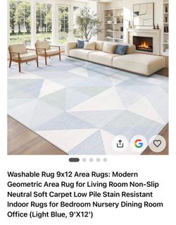 Washable Rug 9x12 Area Rugs: Modern Geometric Area Rug for Living Room Non-Slip Neutral Soft Carpet Low Pile Stain Resistant Indoor Rugs for Bedroom N