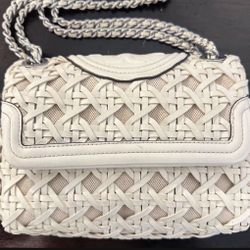 Tory Burch Ivory Soft Fleming Basket Weave Small Convertible Bag