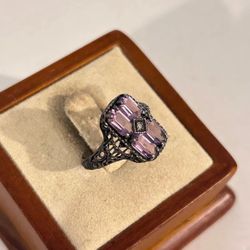Vintage Sterling Silver Amethyst filigree Ring