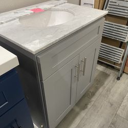 Bath Vanity 28 inch Gray with Marble Countertop 