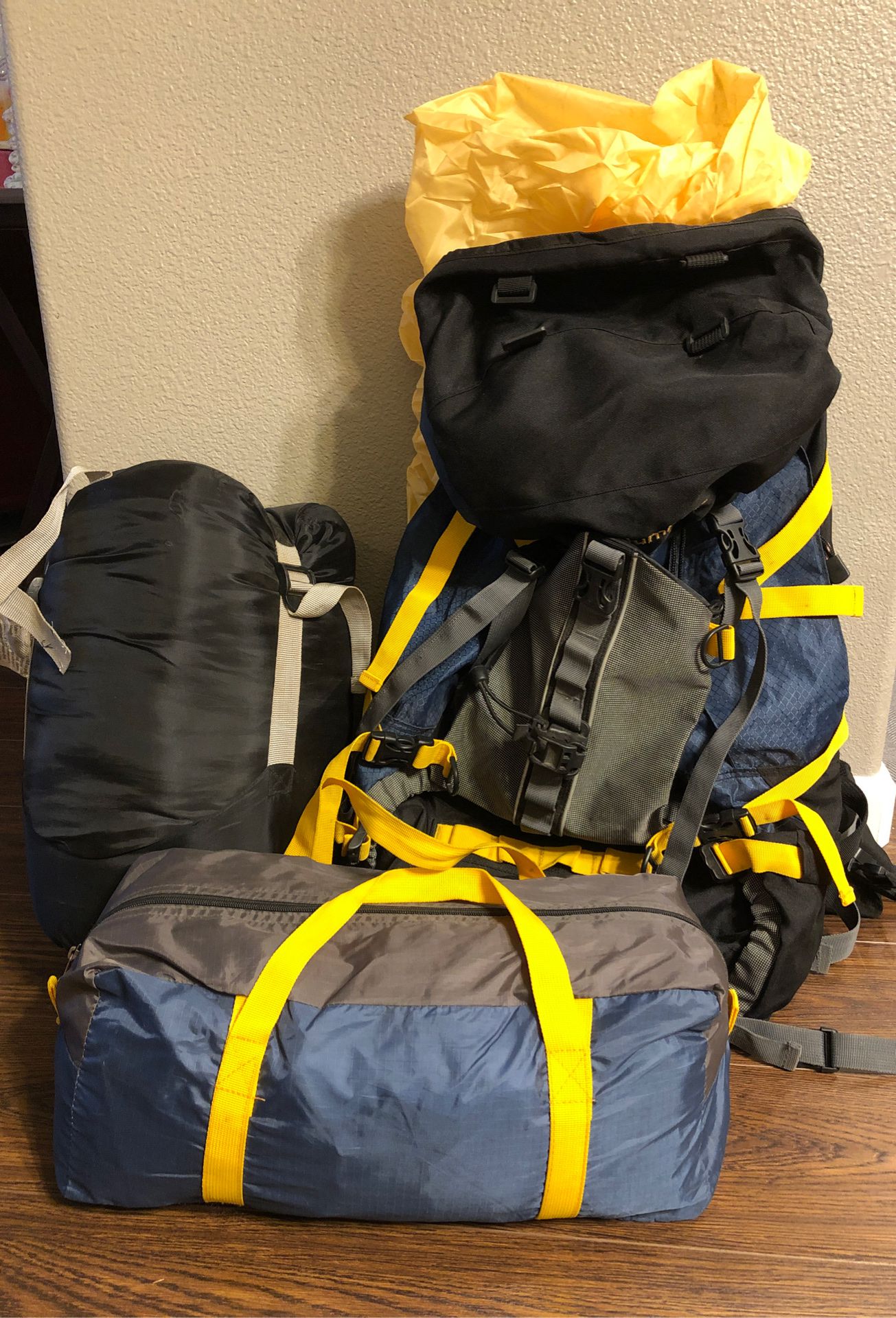 Hiking backpack, tent & sleeping bag