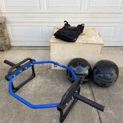 Deadlift Bar, Jump Box, Work Out Balls, And Weighted Vest 