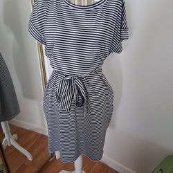 Merokeety Midi Dress XL Black White Stripes 