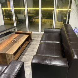 Leather Sofa Couches Sits 8 Beautiful Coffee Table