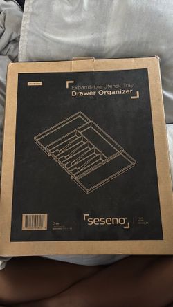 Seseno Expandable Utensil Tray Drawer Organizer – Black Gray