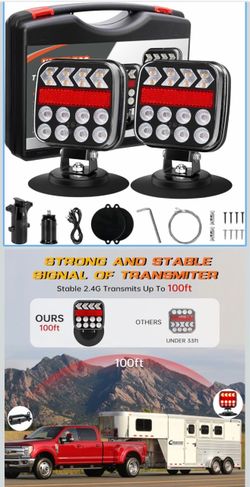 Wireless Trailer Lights, Adjustable Magnetic LED Trailer Lights with Reflectors, Rechargeable Tow Tail Light Kit for Trucks, Boats, RVs, Campers, IP67