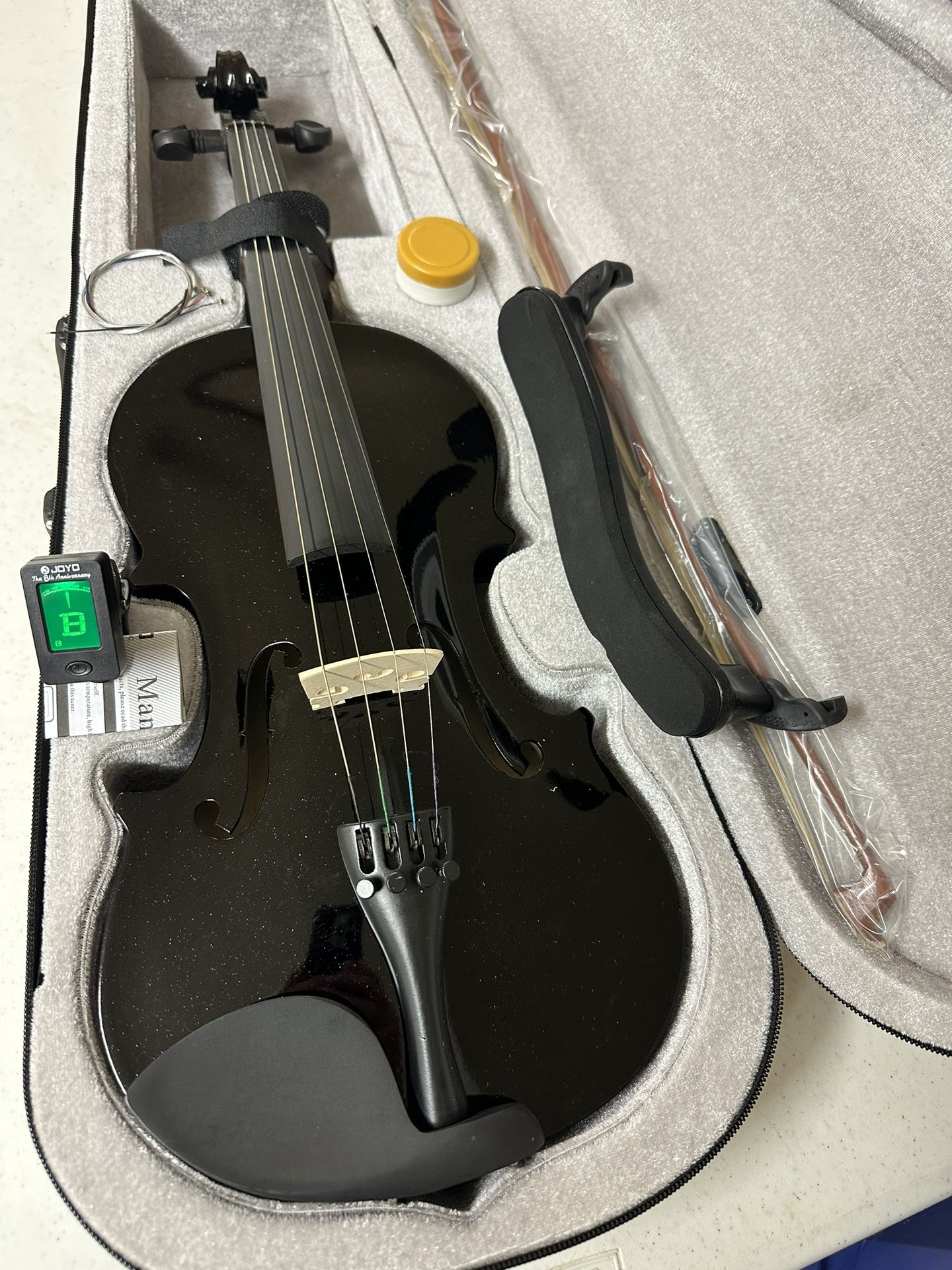 4/4 Black Violin with New Bow, Digital Tuner, Shoulder Rest, Extra Strings $150 Firm