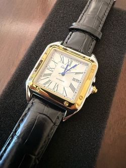 Cartier-Style Automatic Watch Gold Bezel