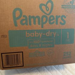 New Sealed Box Sz 1 Pampers Baby dry 252 count