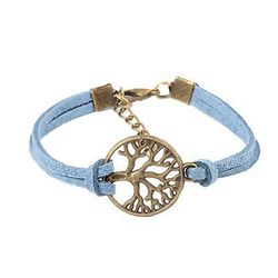 Bracelet infinity peace tree suede adjustable blue turquoise