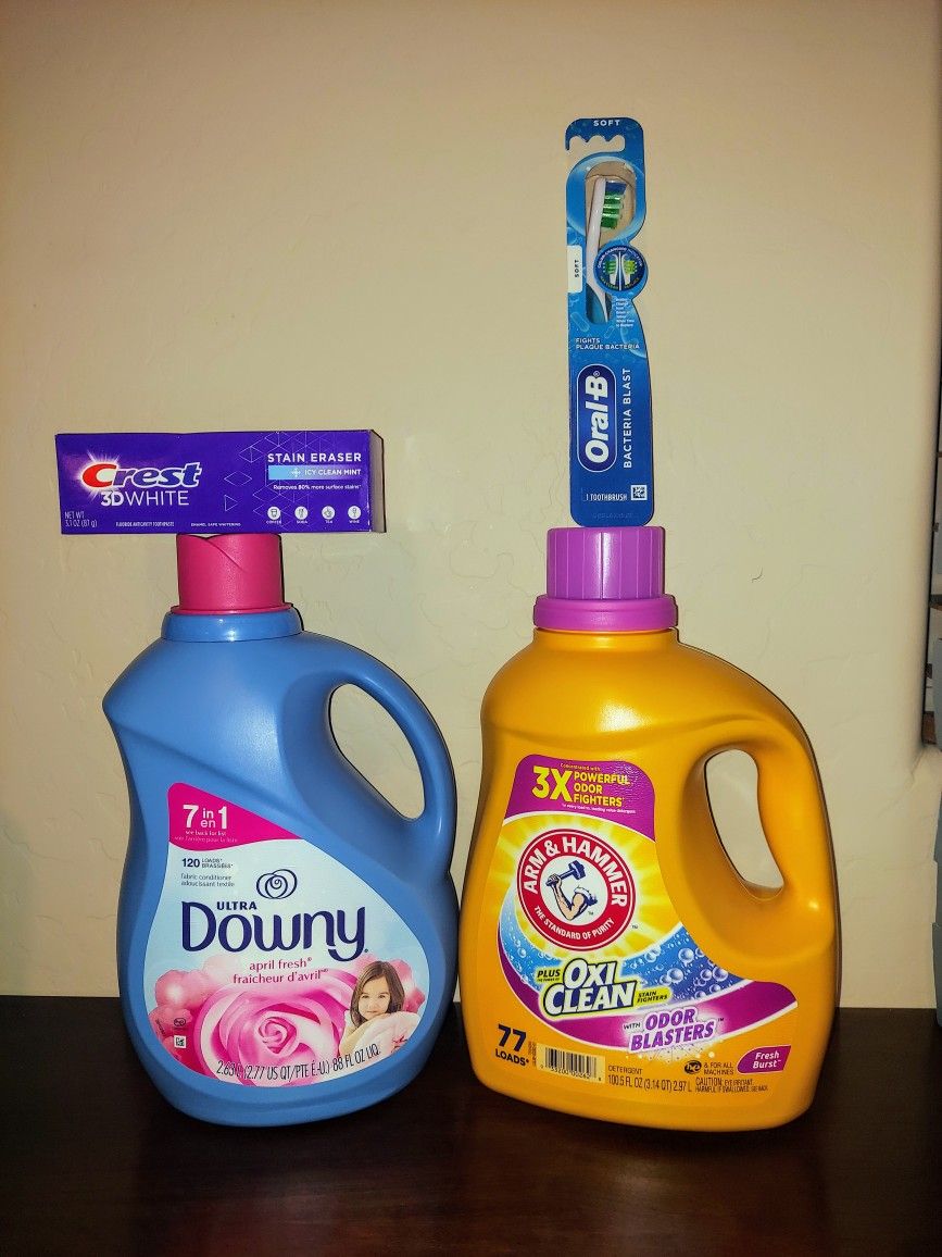 Downy Fabric Softener 88oz, Arm And Hammer 100.5 Oz Crest Toothpaste & Oral B Brush- $20 Firm  - Cross Streets Ray And Higley 