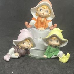 Homco Elf Pixies Fairies Porcelain Set of 3 Figurines Fairy Garden 1970s Vintage