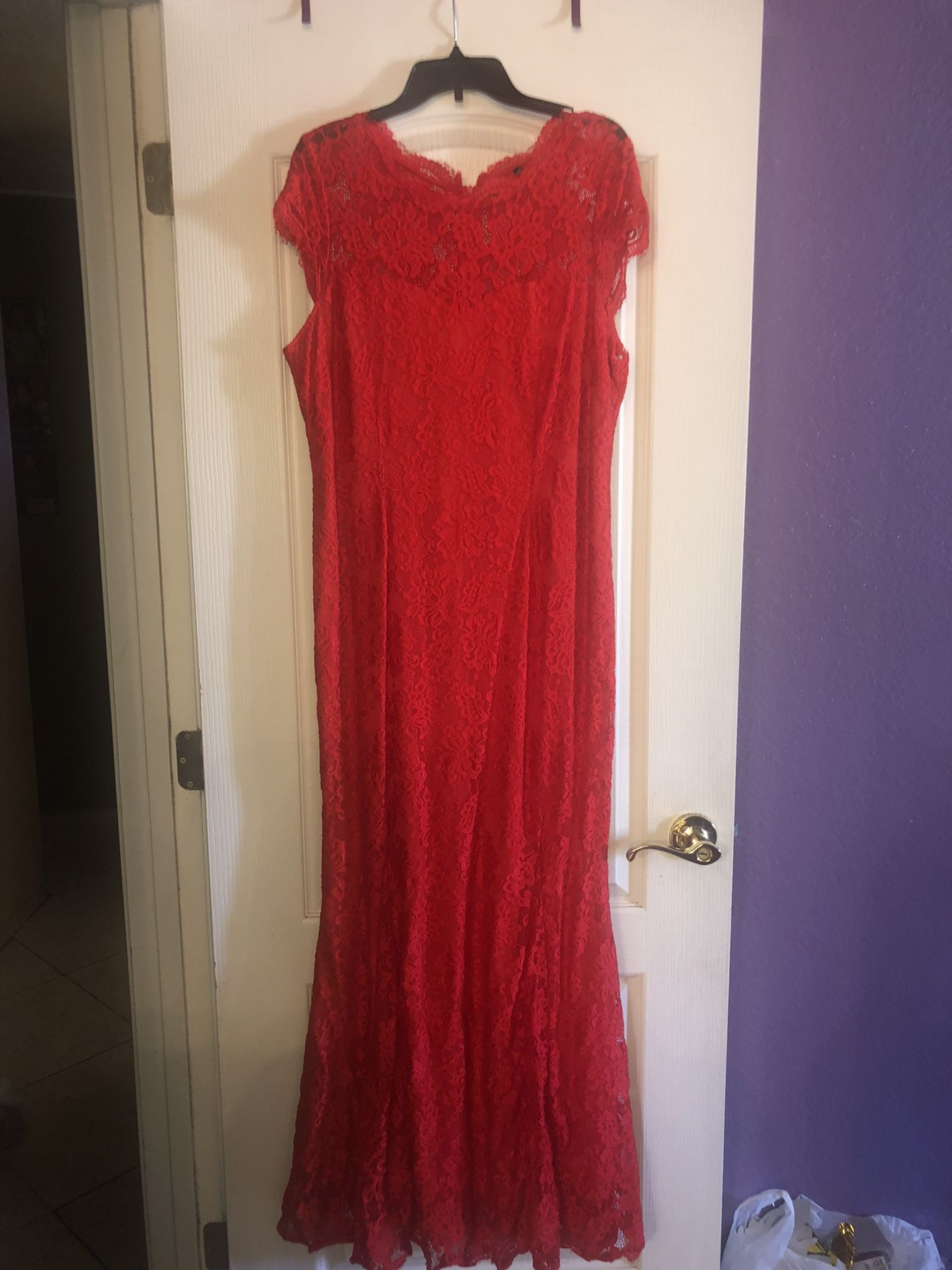 Long Red Lace Dress 