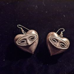 Large Vintage Sterling Silver Heart Earrings