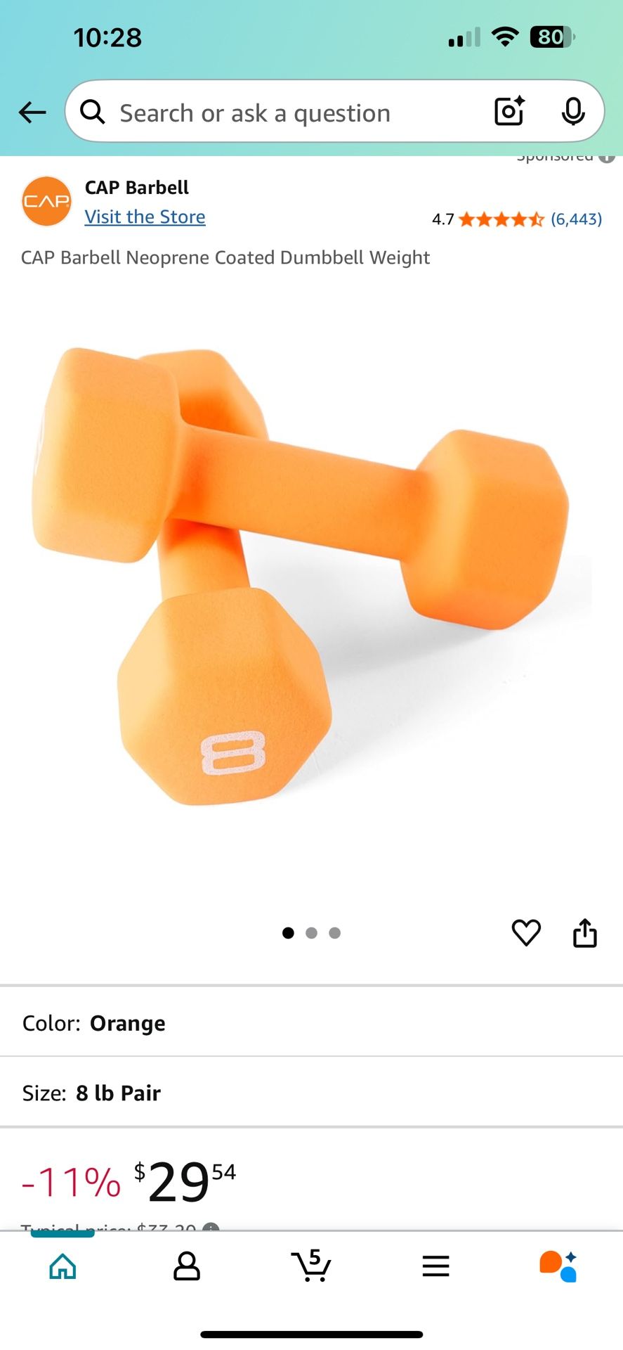8LB CAP Barbell Neoprene Coated Dumbbell Weight