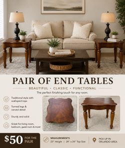 Pair of Wood End Tables / Side Tables – 24x24