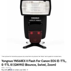 Yongnuo YN568EX II Flash For Canon EOS (E-TTL, E-TTL II) [GN190] {Bounce, Swivel, Zoom} 