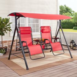 Mainstays Zero-Gravity Steel Porch Swing - Red/Black Red - 90.55" x 58.27" x 72.44"