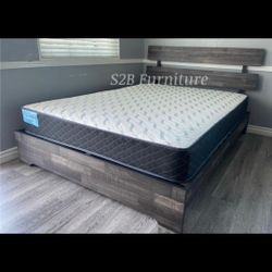 Queen Grey Aticus Platform Bed With Ortho Mattress Included 