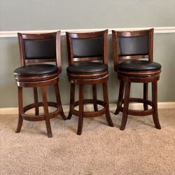 Bar Stools - Cherry Wood & Black Leather
