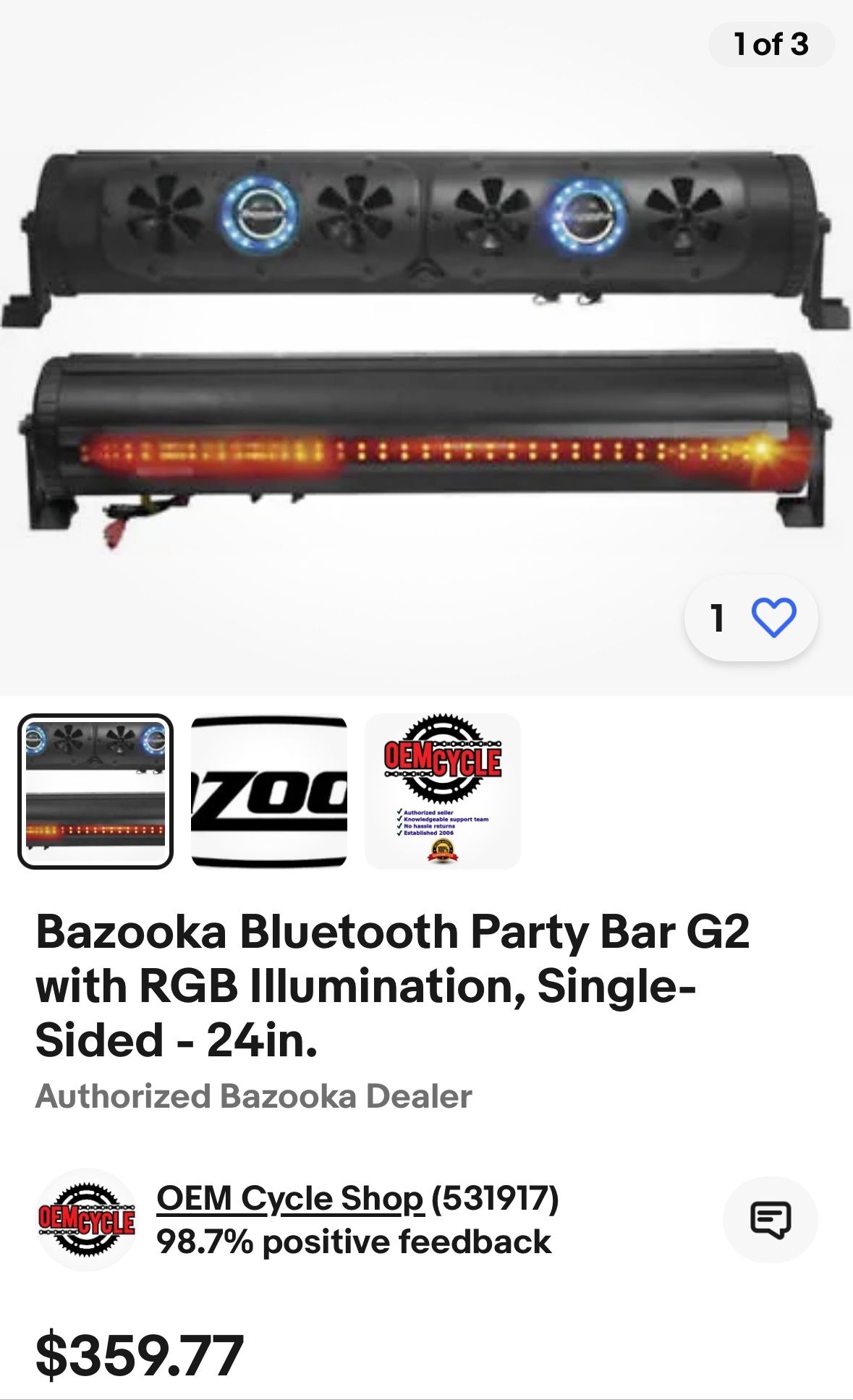 Bazooka Bluetooth Party Bar G2 with RGB Illumination, Single-Sided - 24in.