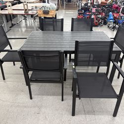 KS OD129 7 Pieces Patio Dining Set, All-Weather Table and Chair Set Conversation Set Steel Frame(Black-Steel) Price:$220