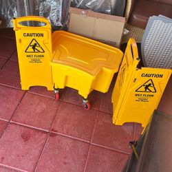 Mop Bucket And Wet Floor Sign 