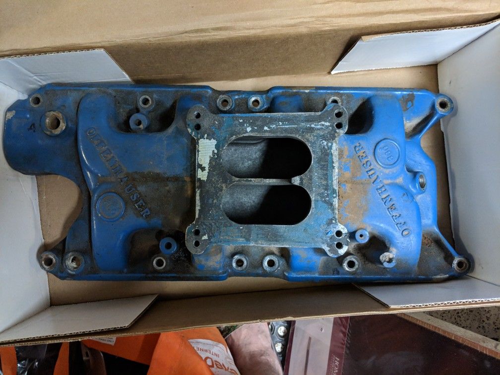 Offenhauser Intake Manifold, 360 Degree, Split Single Plane, Aluminum, Natural, Square Bore, Ford, 221-302, Each