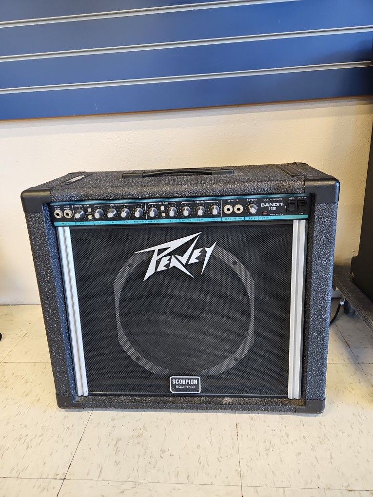 Vintage Peavey Bandit 112 Teal Stripe Scorpion Equipped Guitar Amplifier 812907-1
